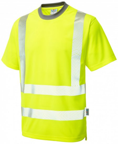 Leo Larkstone Coolviz Plus T-shirt Hi-Vis Yellow - Herren Arbeitskleidung Große Größen - Herren Arbeitskleidung Große Größen