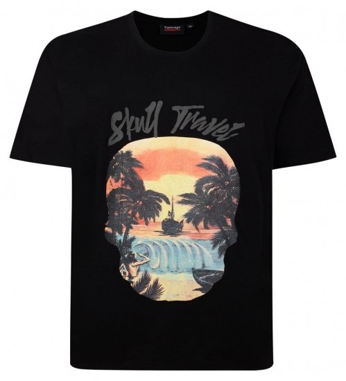 Espionage T432 Skull Travel Bedrucktes T-Shirt Schwarz - Herren-T-shirts - Herren-T-Shirts in großen Größen