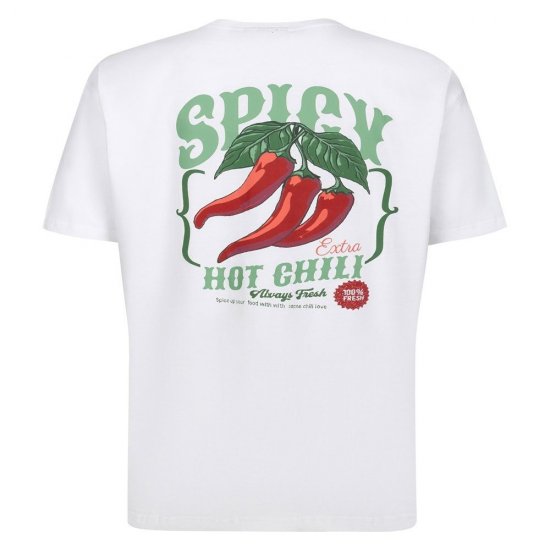 Espionage T457 Spicy Chilli Bedrucktes T-Shirt Weiß - Herren-T-shirts - Herren-T-Shirts in großen Größen