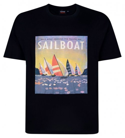 Espionage T459 Sailboat Bedrucktes T-Shirt Navyblau - Herren-T-shirts - Herren-T-Shirts in großen Größen