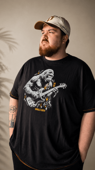 D555 Macfarlan T-shirt mit Gorilladruck Schwarz - Herrenkleidung - Herrenkleidung in großen Größen