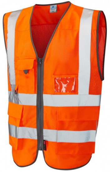 Leo Cobbaton Coolviz Superior Waistcoat Hi-Vis Orange - Herren Arbeitskleidung Große Größen - Herren Arbeitskleidung Große Größen