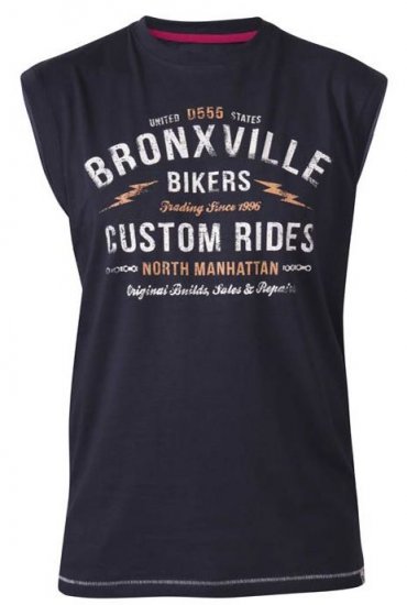 D555 Wrexham Bronxville Biker Printed Sleeveless T-Shirt Navy - Herren-T-shirts - Herren-T-Shirts in großen Größen